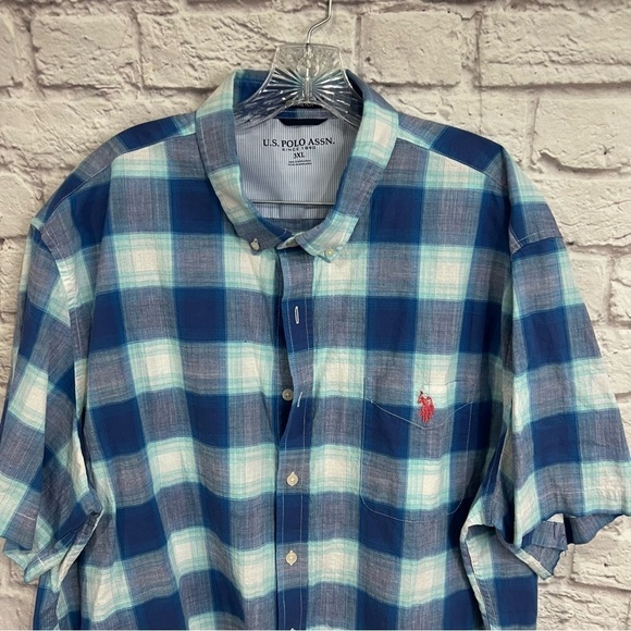 U.S. Polo Assn Short Sleeve Plaid Woven button down Shirt size 3XL - Picture 2 of 6